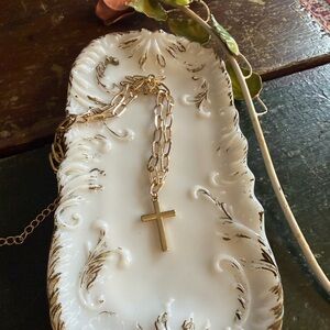 22" minimalist gold tone chain link cross pendant necklace unisex